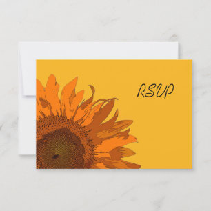 Orangefarbene Sonnenblume auf der Gelben Hochzeitk RSVP Karte