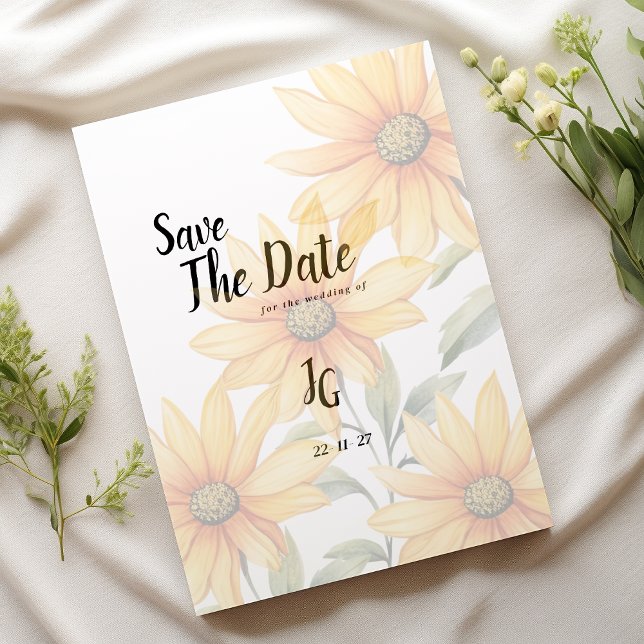 Orangefarbene Sonnenblumen Sommerblumen Save the D Einladung (Orange green sunflower summer floral Save The Date)