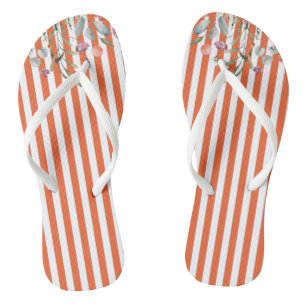Orangefarbene Streifen mit Blume Flip Flops