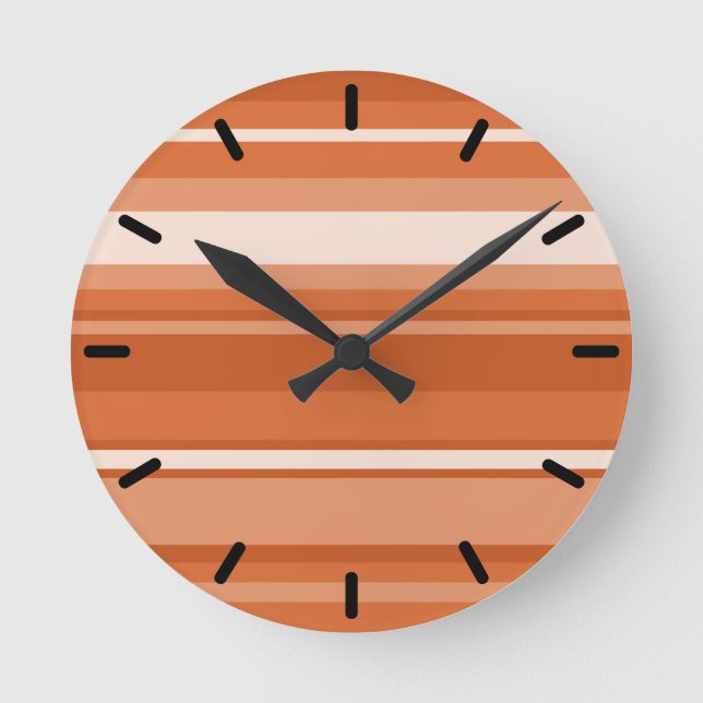 Orangefarbene Streifen Runde Wanduhr (Vorderseite)