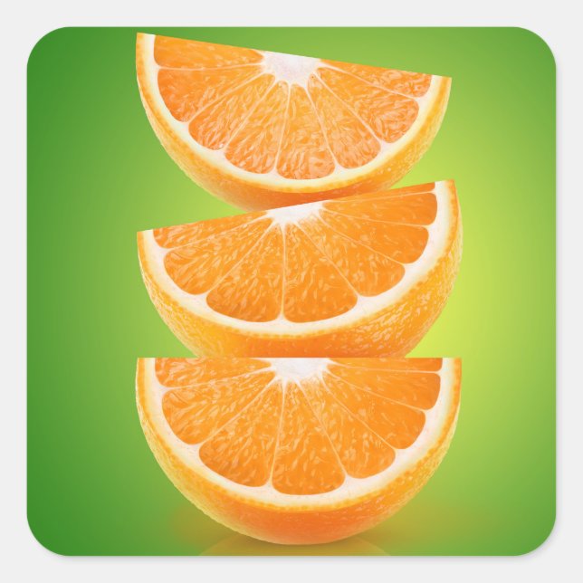Orangefarbene Stücke auf grün Quadratischer Aufkleber (Vorderseite)