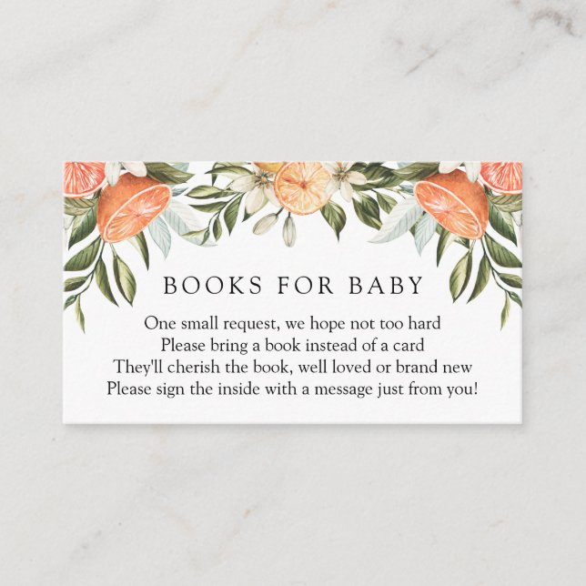 Orangefarbene Süsse-Bücher für Babysteckkarten Begleitkarte (Vorderseite)