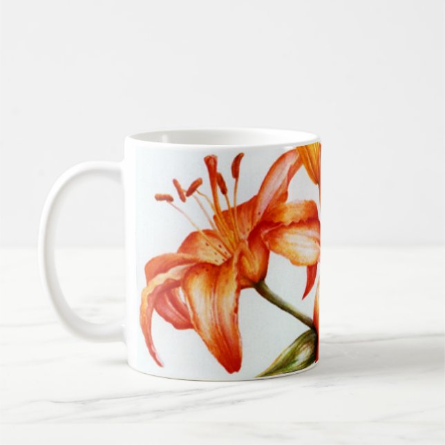 Orangefarbene Tasse der Kunstlilie (Links)