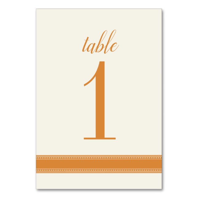 Orangefarbene Tischnummer, Caroline Wedding Table  Tischnummer (Vorderseite)