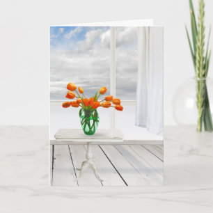 Orangefarbene Tulips und Fenster Karte