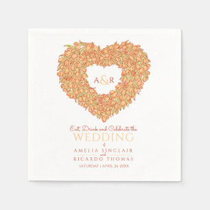Orangefarbene Tulpenkrautfarbe zeichnend Monogramm Serviette