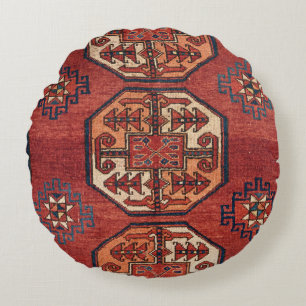 Orangefarbene Turkestan-Medallien Rundes Kissen