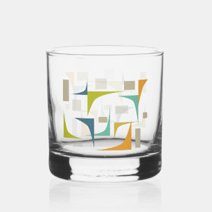 Orangefarbene türkisfarbene Ecken Mitte Jahrhunder Whiskyglas