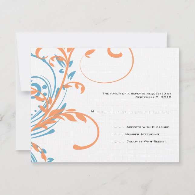 Orangefarbene und Aquamarine Doppelblütenhochzeit  RSVP Karte (Vorderseite)