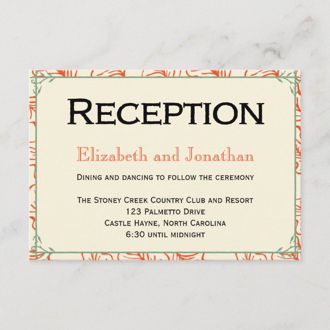 Orangefarbene und Aquamarine rustikale Hochzeitsem Begleitkarte (Vorderseite)