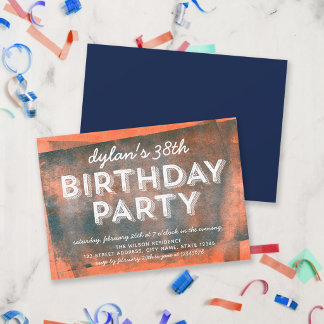 Orangefarbene und blau gezogene Tinte jedes Alter  Einladung