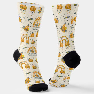 Orangefarbene und blau-graue Halloween-Symbole Socken