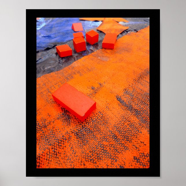 Orangefarbene und blaue Abstrakte Bio Kunststoffe Poster (Vorne)