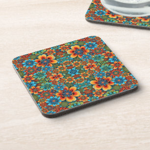 Orangefarbene und blaue Blumen Getränkeuntersetzer