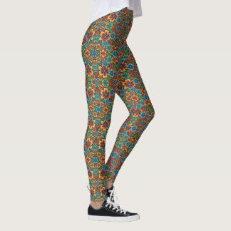 Orangefarbene und blaue Blumen Leggings