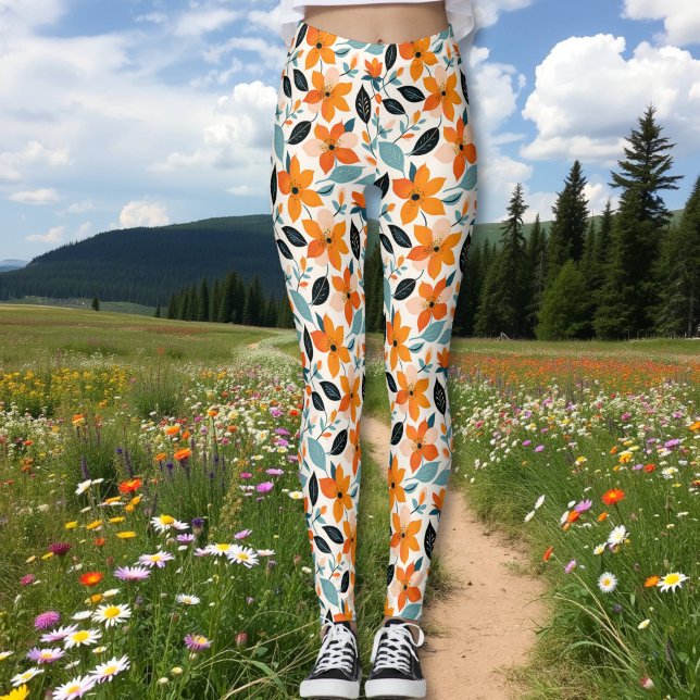 Orangefarbene und blaue Folien und Blume Leggings (Von Creator hochgeladen)