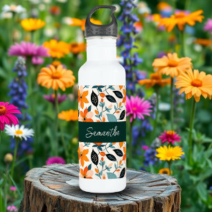 Orangefarbene und blaue Folien und Blume Personali Edelstahlflasche