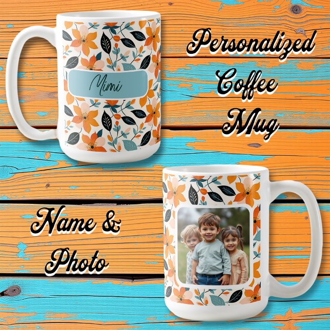 Orangefarbene und blaue Folien und Blume Personali Kaffeetasse (Von Creator hochgeladen)