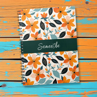 Orangefarbene und blaue Folien und Blume Personali Notizblock