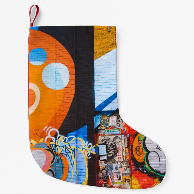 Orangefarbene und blaue Graffiti Kleiner Weihnachtsstrumpf (Vorderseite)