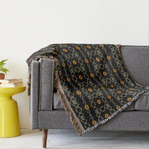 Orangefarbene und blaue Ketten und Knoten Decke