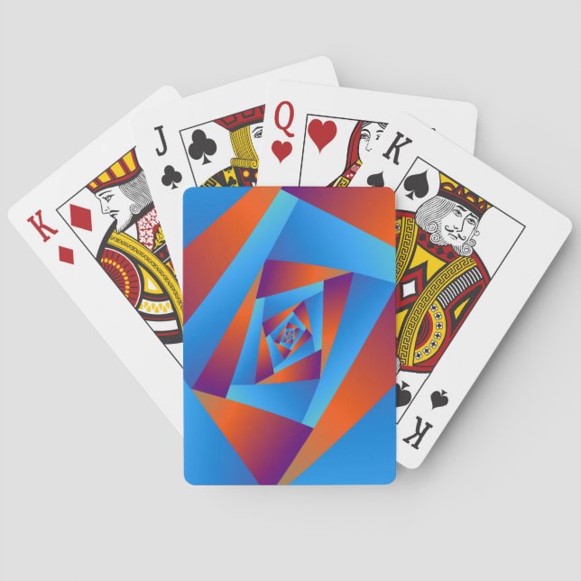 Orangefarbene und blaue Spiralspielkarten Spielkarten (Rückseite)
