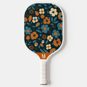 Orangefarbene und bläuliche Blüten Moderne Monogra Pickleball Schläger
