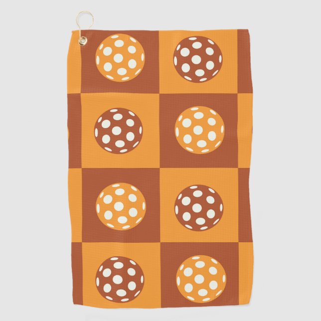 Orangefarbene und braune Pickleball-Balls Golfhandtuch (Vorderseite)