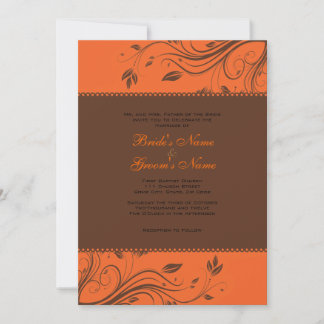 Orangefarbene und braune Wirbel zum Hochzeitsessen Einladung