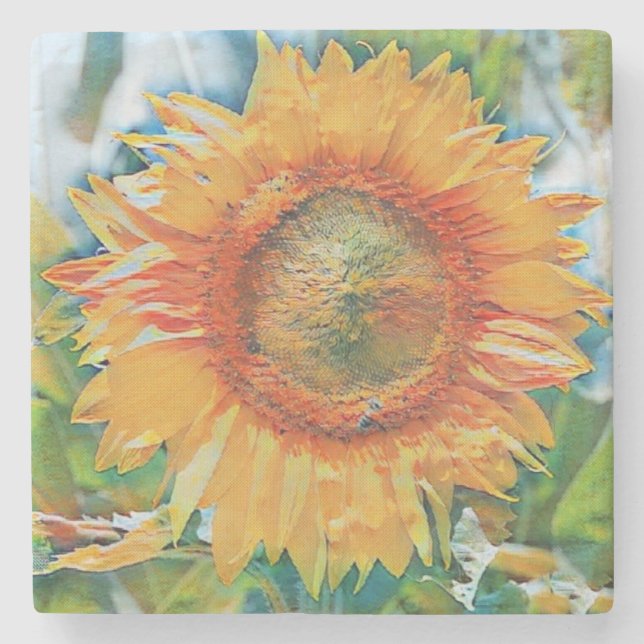 Orangefarbene und gelbe Gelbblüte Stone Untersetze Steinuntersetzer (Vorderseite)
