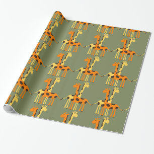 Orangefarbene und gelbe Giraffen-Geschenkpapier Geschenkpapier