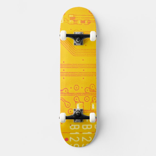 Orangefarbene und gelbe Platine Skateboard (Vorderseite)