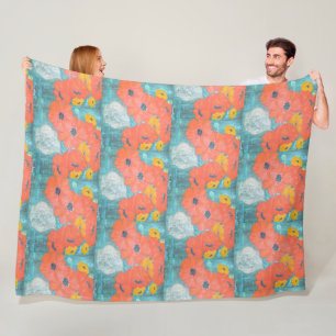 Orangefarbene und gelbe Poppione Fleecedecke