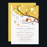 Orangefarbene und gelbe weiche Lovebirds Hochzeit Einladung<br><div class="desc">Fügen Sie Ihrem großen Tag eine süße und spielerische Touch mit dieser individuell gestaltbaren Lieblingshochzeit hinzu. Es zeigt eine anmutige Abbildung von zwei auf einem Baumzweig angebrachten Liebespielen, die mit skurrilen Herzsaiten betont werden. Dieses charmante Design eignet sich perfekt für rustikale, waldreiche, boho oder lässige Hochzeiten im Freien. Personalisieren Sie...</div>