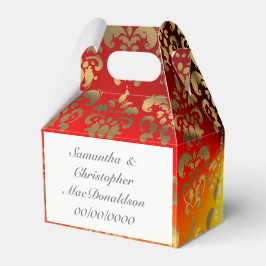 Orangefarbene und goldene Damastenhochzeit Geschenkschachtel