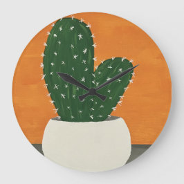 Orangefarbene und graue Acrylkakteen Große Wanduhr