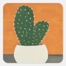 Orangefarbene und graue Acrylkakteen Quadratischer Aufkleber