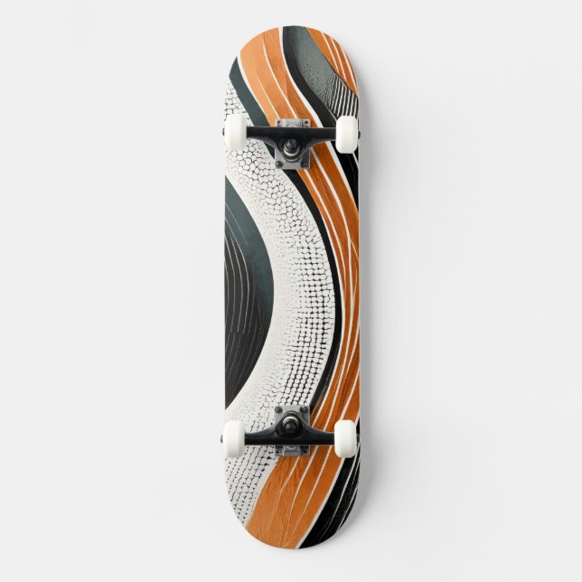 Orangefarbene und graue Kurven mit Texturen Skateboard (Vorderseite)