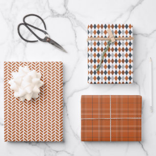 Orangefarbene und graue Mischmuster Geschenkpapier Set