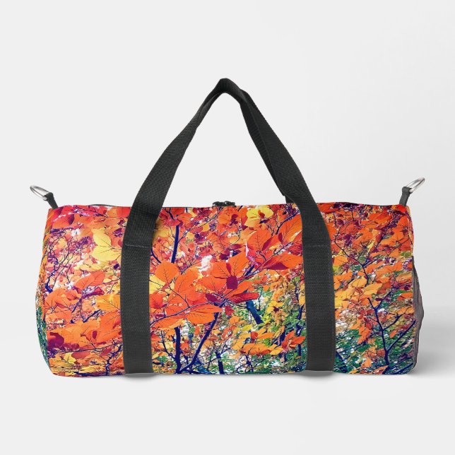 Orangefarbene und grüne Blätter Duffle Bag (Vorderseite)