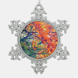 Orangefarbene und grüne Blätter Schneeflocken Zinn-Ornament