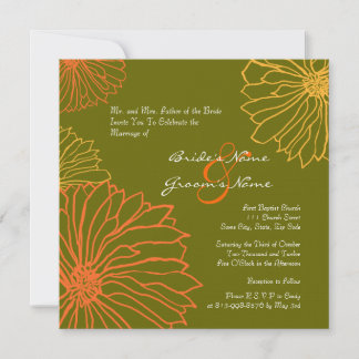 Orangefarbene und grüne Blume zum Hochzeitsempfang Einladung