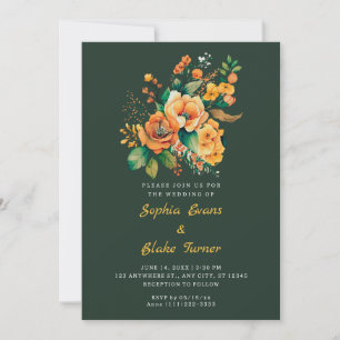 Orangefarbene und grüne Bouquet Grüne Hochzeit Einladung