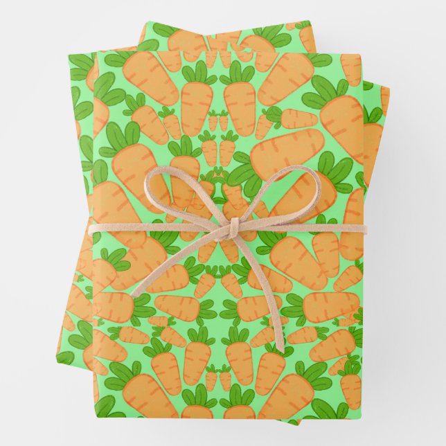Orangefarbene und grüne Karotten Geschenkpapier Set (Beispiel)