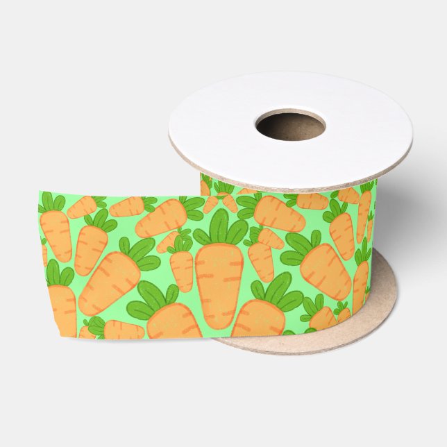 Orangefarbene und grüne Karotten Satinband (Spule)