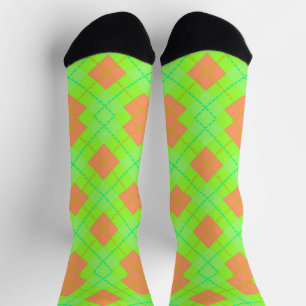 Orangefarbene und grüne Raute Socken