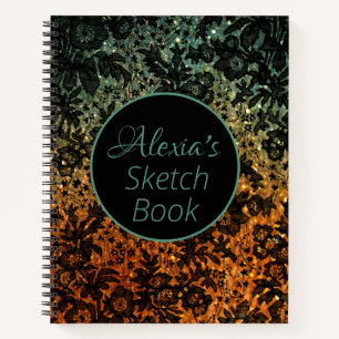 Orangefarbene und grüne schwarze Moody Personalisi Notizbuch