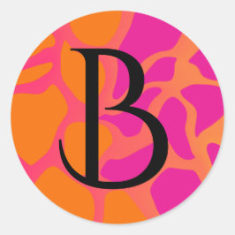 Orangefarbene und heiß rosa Farbenmonogramm Runder Aufkleber