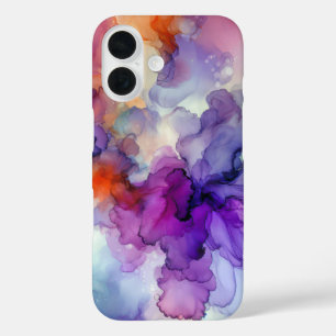 Orangefarbene und Lila Alkoholtinte Abstrakt iPhone 16 Hülle
