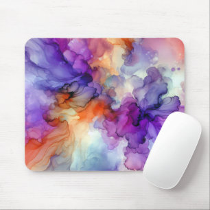 Orangefarbene und Lila Alkoholtinte Abstrakt Mousepad